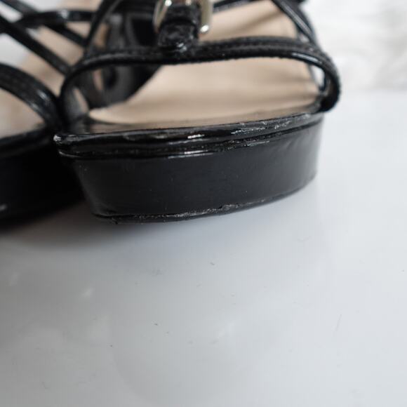 Prada Black Patent Leather Strappy Buckled Wedge Sandals - Picture 6 of 16